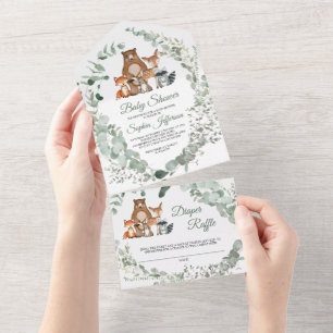 Woodland Animals Baby Shower All In One Invitation