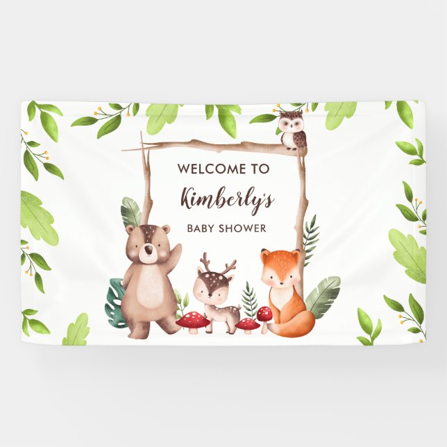Woodland Animals Baby Shower Backdrop Banner (Horizontal)