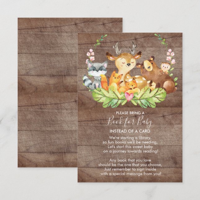 Woodland Animals Baby Shower Book for Baby Card (Front/Back)