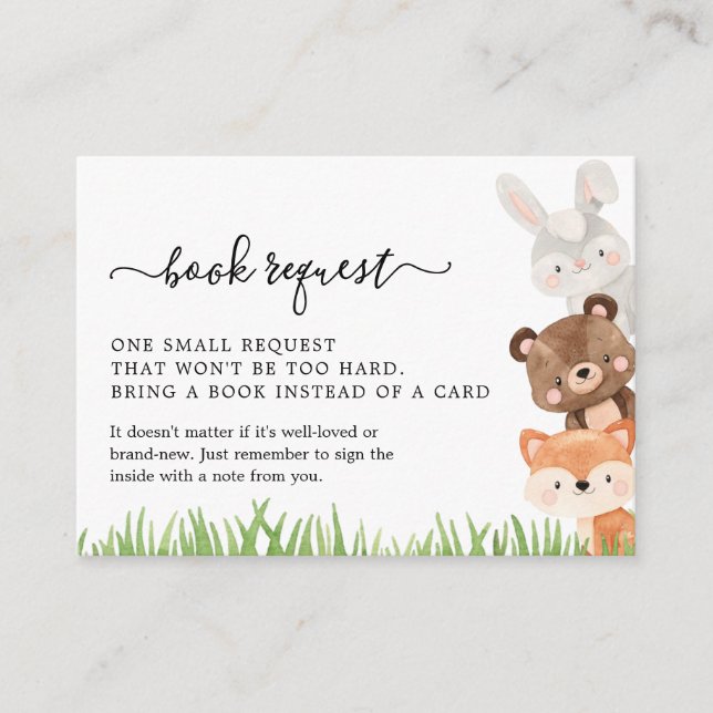 Woodland Animals Baby Shower Book Request Enclosure Card (Front)