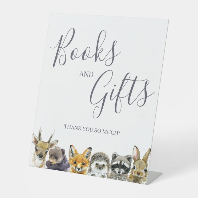 Woodland Animals Baby Shower Books and Gifts Sign (Front)