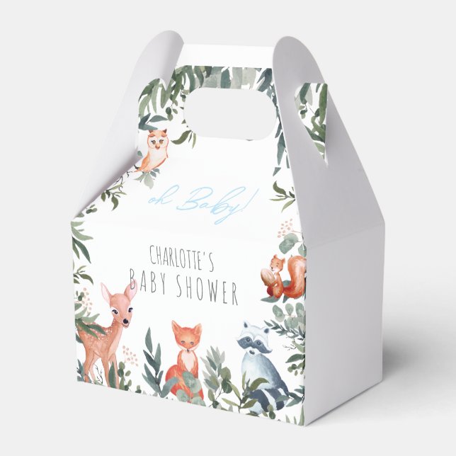 Woodland Animals Baby Shower Boy Favour Box (Front Side)