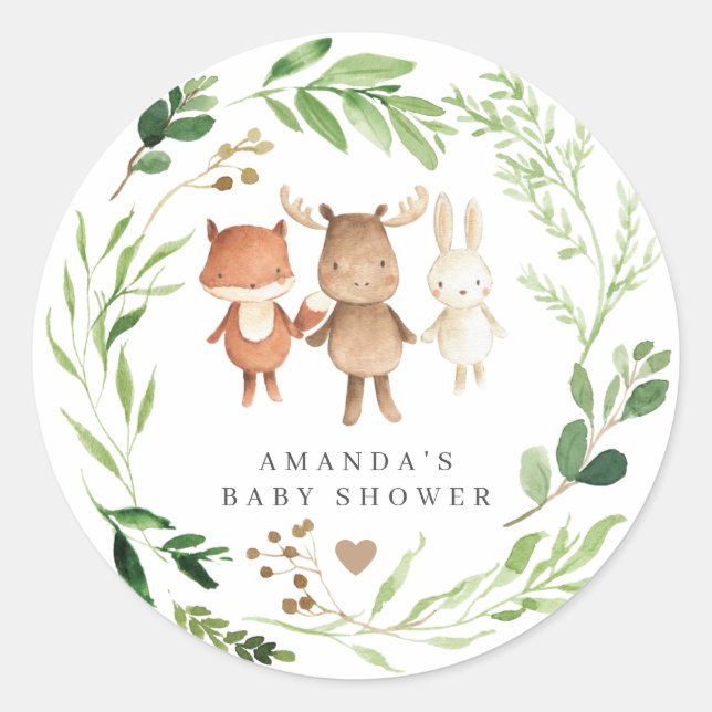 Woodland Animals Baby Shower  Classic Round Sticker (Front)