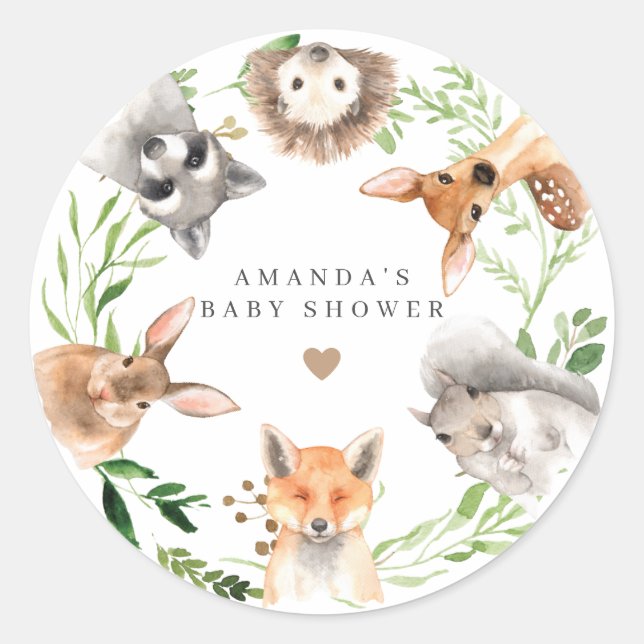 Woodland Animals Baby Shower  Classic Round Sticker (Front)