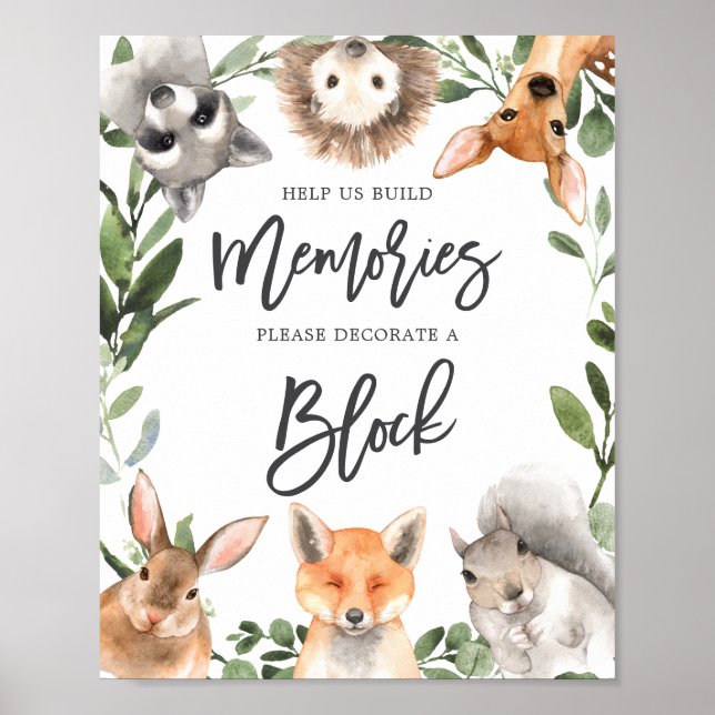 Woodland Animals Baby Shower Decorate A Block Sign (Front)