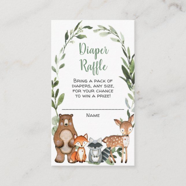 Woodland animals baby shower diaper raffle cards (Front)