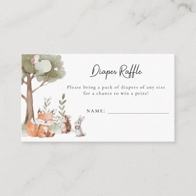 Woodland Animals Baby Shower Diaper Raffle Enclosure Card (Front)