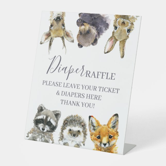 Woodland Animals Baby Shower Diaper Raffle Sign  (Front)