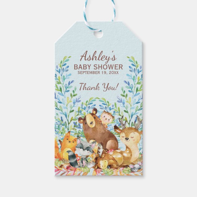 Woodland Animals Baby Shower Favour Gift Tag (Front)