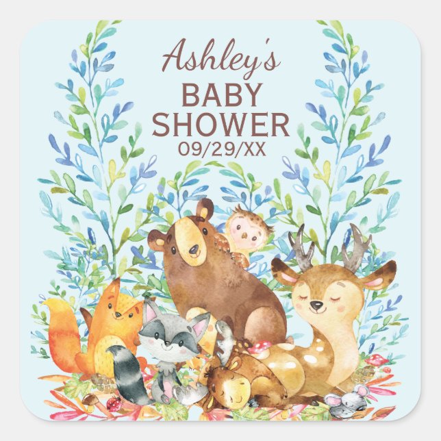 Woodland Animals Baby Shower Favour Sticker (Front)