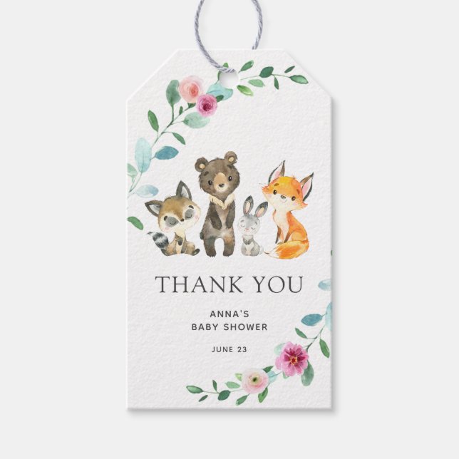 Woodland Animals Baby Shower favour tag (Front)
