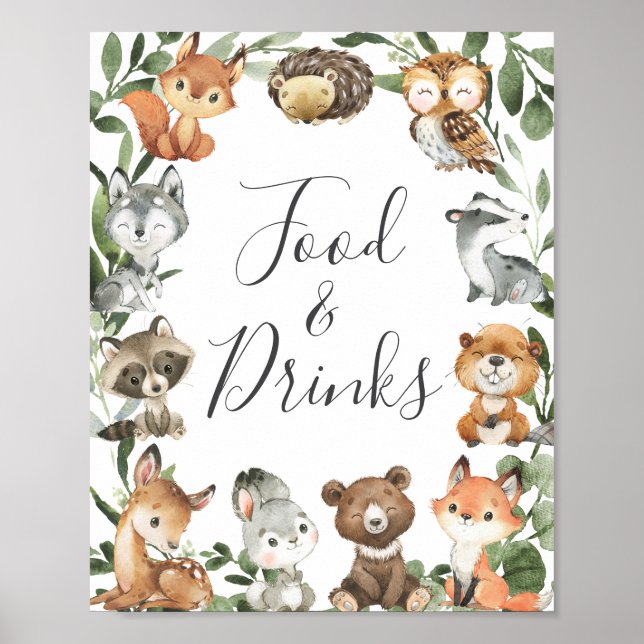Woodland Animals Baby Shower Food and Drinks Sign (Front)