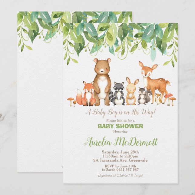 Woodland Animals Baby Shower Forest Boy Neutral Invitation (Front/Back)