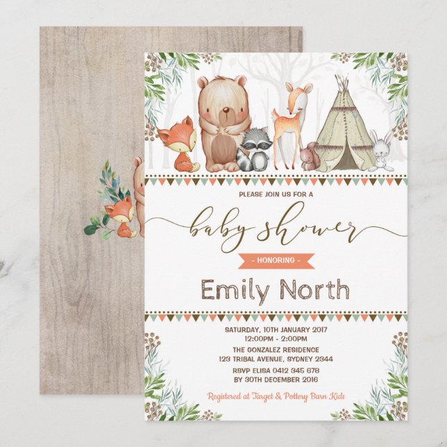 Woodland Animals Baby Shower Forest Friends Invitation (Front/Back)