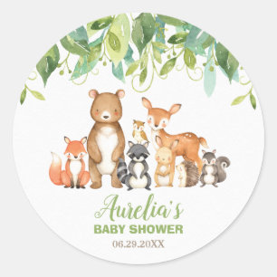 Woodland Animals Baby Shower Forest Neutral Favour Classic Round Sticker