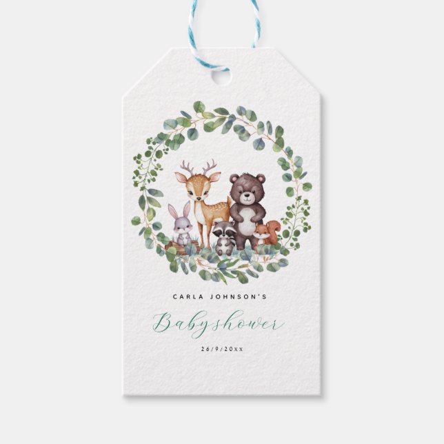 Woodland animals baby shower  gift tags (Front)