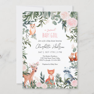 Woodland Animals Baby Shower Girl Invitation