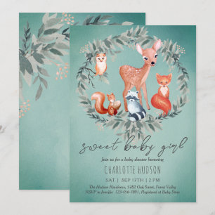 Woodland Animals Baby Shower Girl Invitation