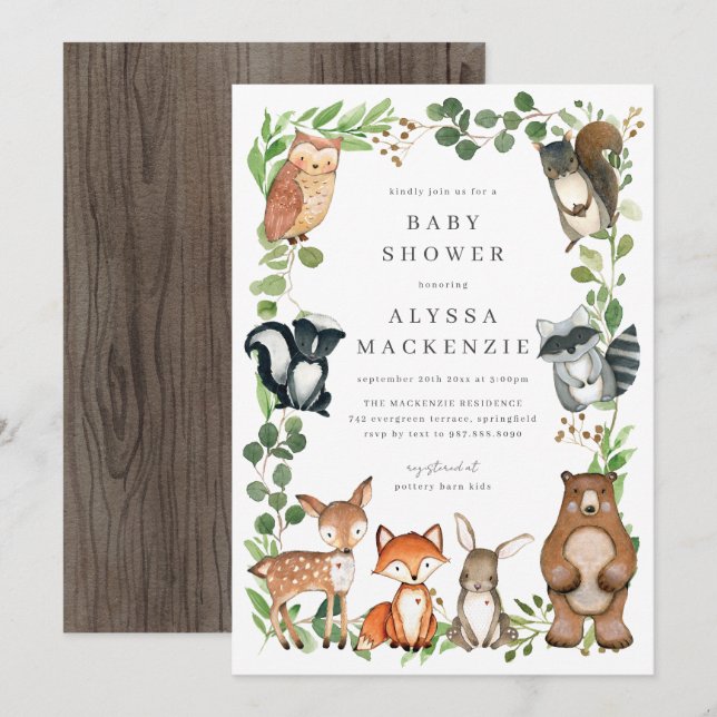 Woodland Animals Baby Shower Invitation (Devant / Derrière)