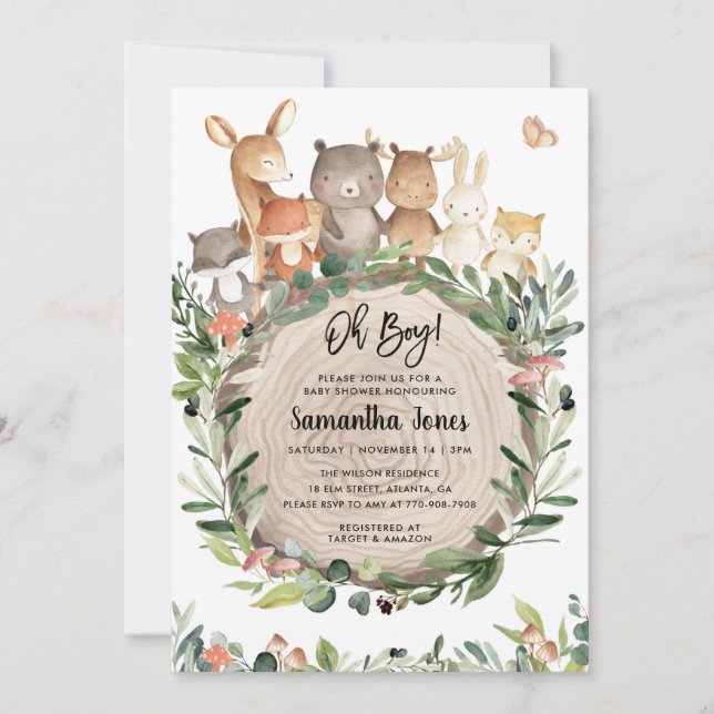 Woodland Animals Baby Shower Invitation (Front)