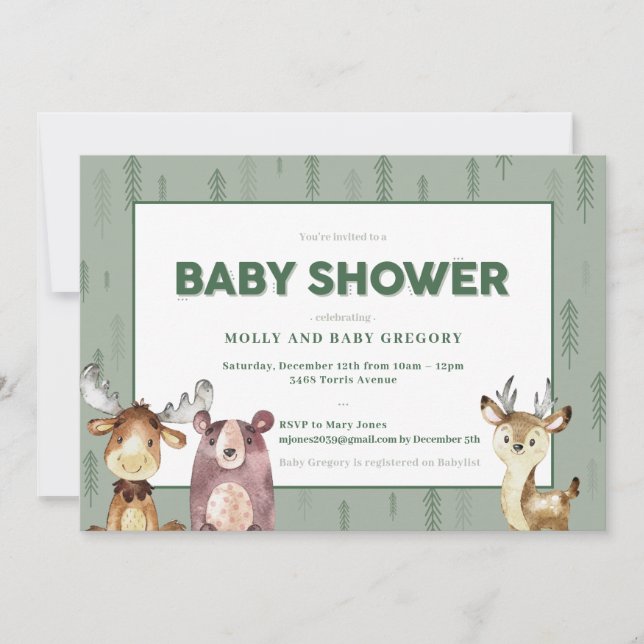 Woodland Animals Baby Shower Invitation (Front)