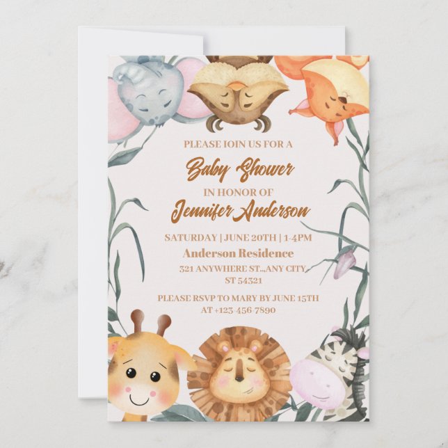 Woodland Animals Baby Shower Invitation (Front)