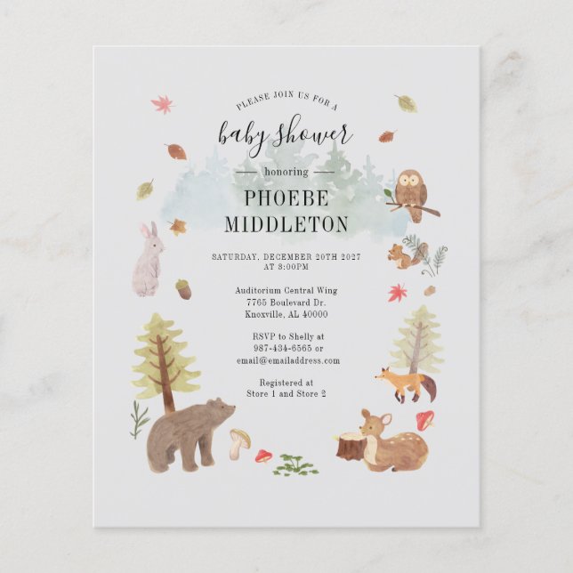 Woodland Animals Baby Shower Invitation (Front)
