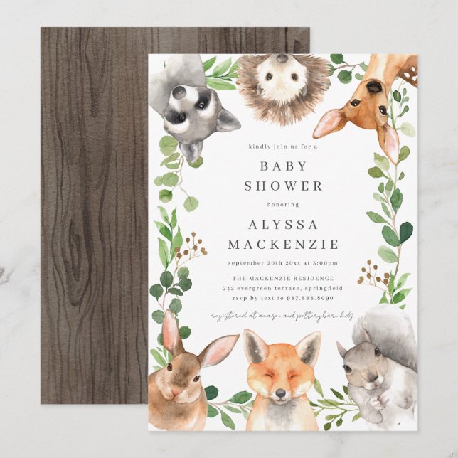 Woodland Animals Baby Shower Invitation (Devant / Derrière)