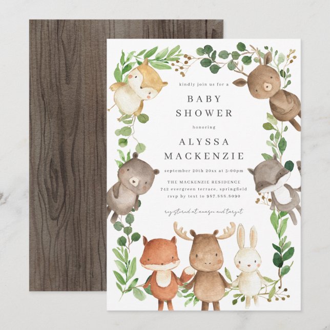 Woodland Animals Baby Shower Invitation (Devant / Derrière)