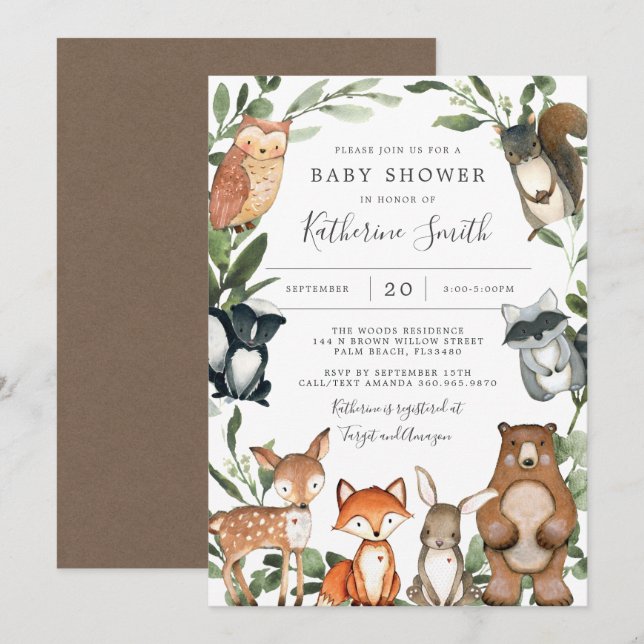 Woodland Animals Baby Shower Invitation (Front/Back)