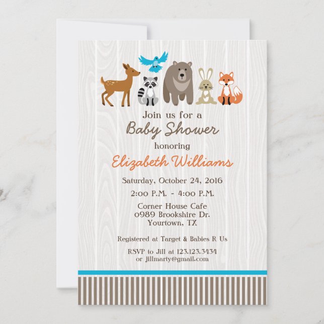 Woodland Animals Baby Shower Invitation (Front)