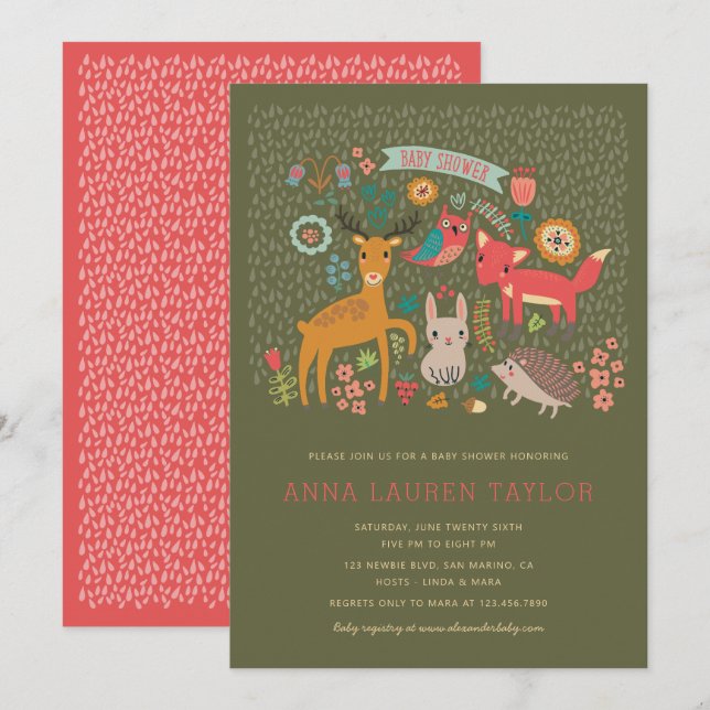 Woodland Animals Baby Shower Invitation (Front/Back)