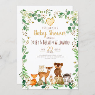 Woodland Animals Baby Shower Invitation