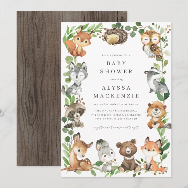 Woodland Animals Baby Shower Invitation (Devant / Derrière)