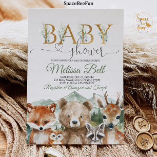Woodland Animals Baby Shower Invitation Boy Bear 