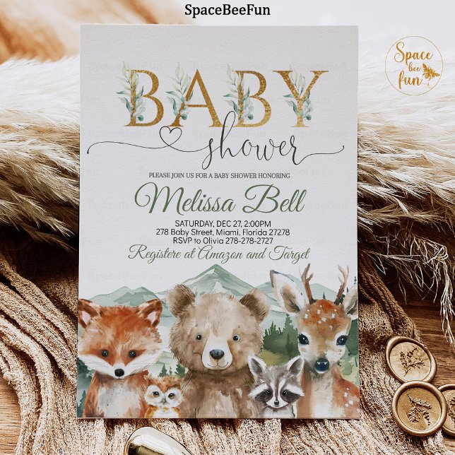 Woodland Animals Baby Shower Invitation Boy Bear  ( Woodland Animals,Baby Shower,Invitation Boy,Bear Forest,Woodland bear,Animals Invite,Bear Fox,Woodl)