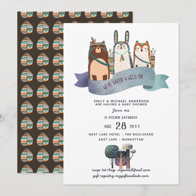 Woodland Animals Baby Shower Invitation Tribal (Front/Back)