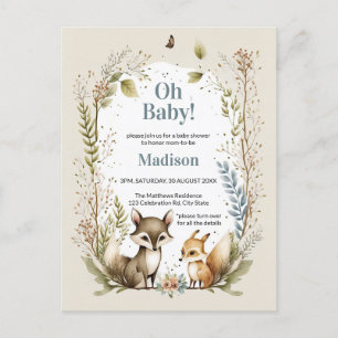 Woodland Animals Baby Shower Invite Boy Postcard