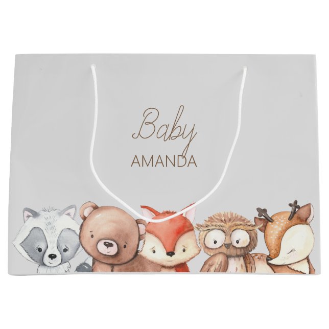 Woodland Animals Baby Shower Large Gift Bag (Front)
