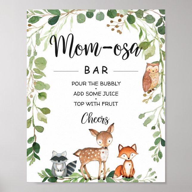 Woodland Animals Baby Shower Mom-osa Bar Sign (Front)