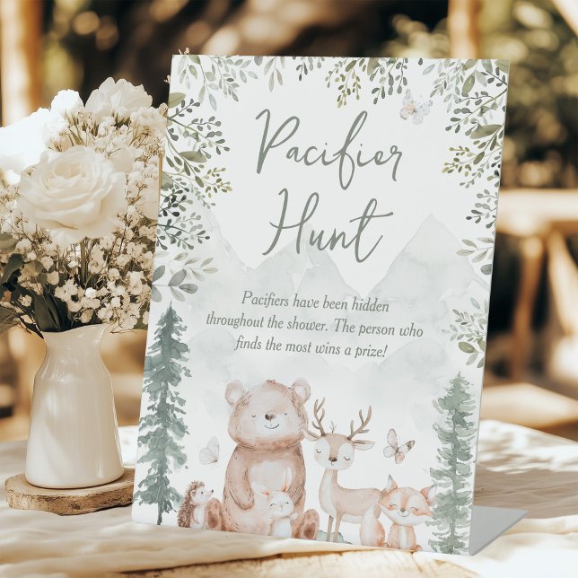Woodland Animals Baby Shower Pacifier Hunt Pedestal Sign (Creator Uploaded)