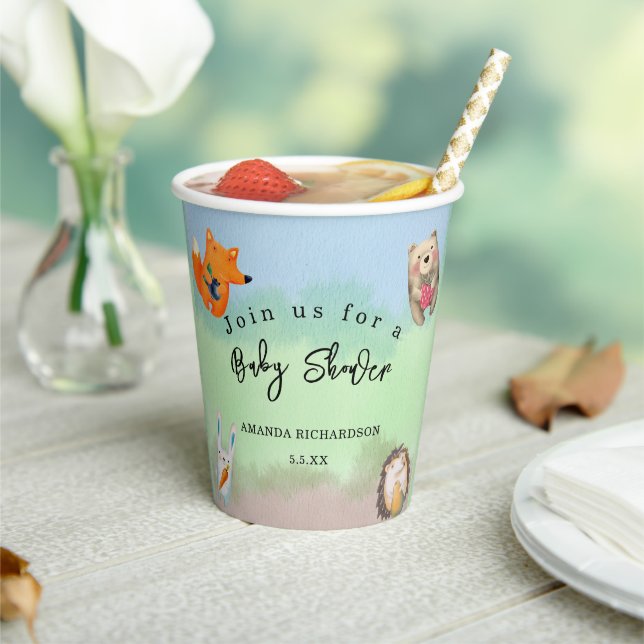 Woodland animals Baby Shower Paper Cups (Insitu)