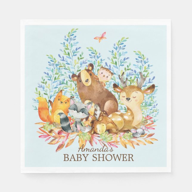 Woodland Animals Baby Shower Paper Napkins (Front)