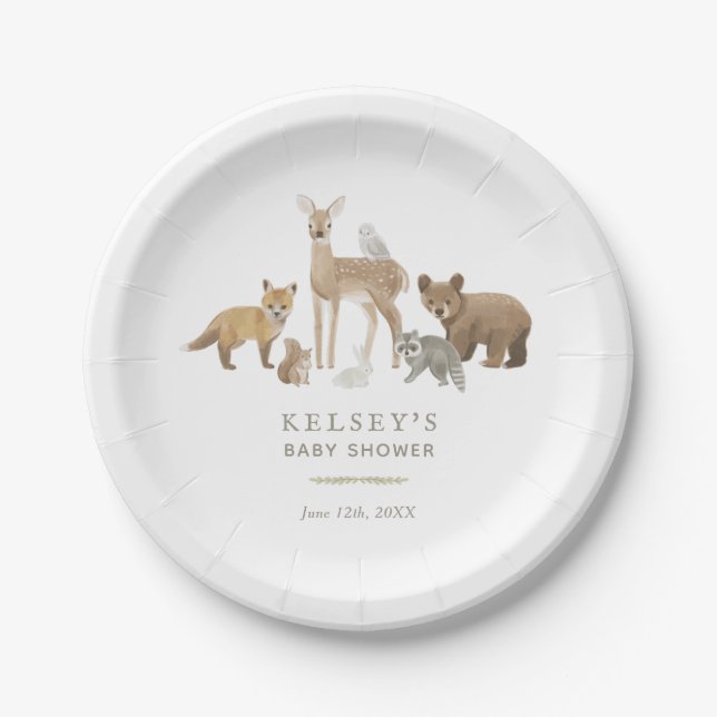 Woodland Animals Baby Shower Paper Plate (Front)