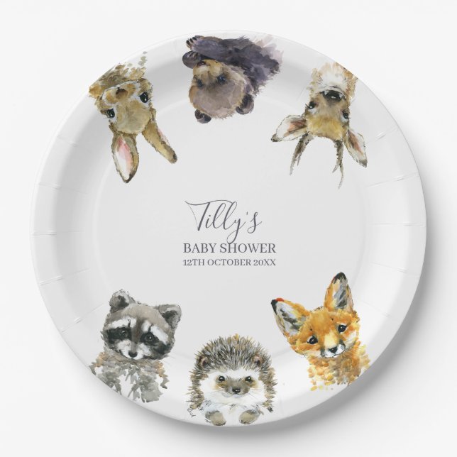 Woodland Animals Baby Shower Paper Plate (Front)