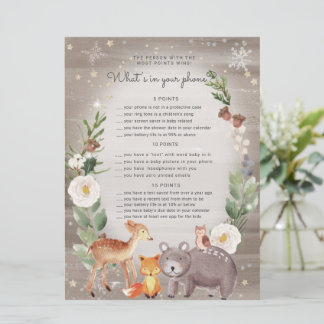 Woodland Animals Baby Shower Phone Game Card