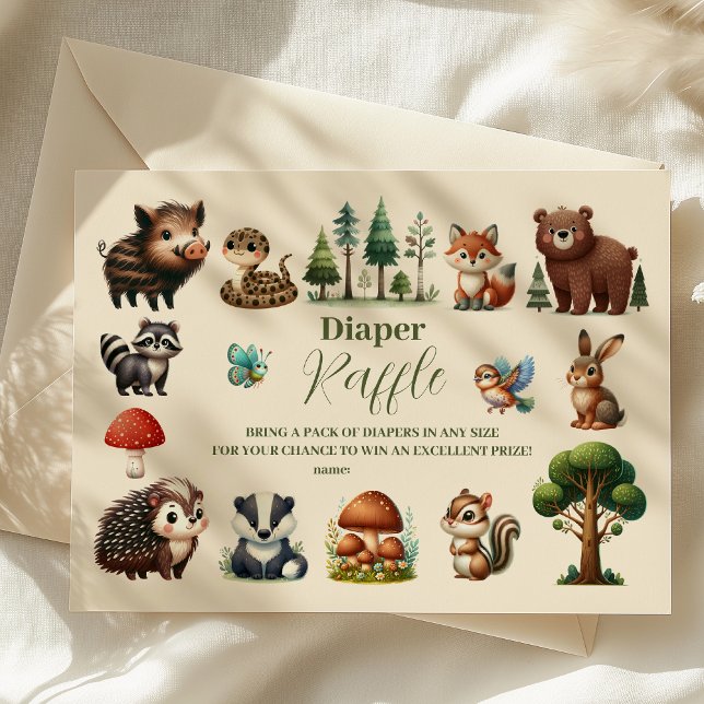 Woodland Animals Baby Shower Raffle Diapper Enclosure Card (Creator Uploaded)