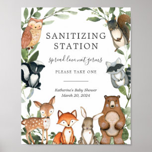 Woodland Animals Baby Shower Sanitizing Sign