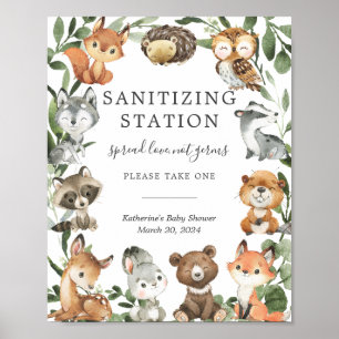 Woodland Animals Baby Shower Sanitizing Station Poster