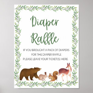 Woodland Animals Baby Shower Sign Diaper Raffle 